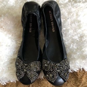 Audrey Brooke Black  Leather Flats Size 9